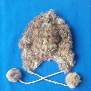 Rudsak Fur Beanie Hat  with Pom-Pom Tie